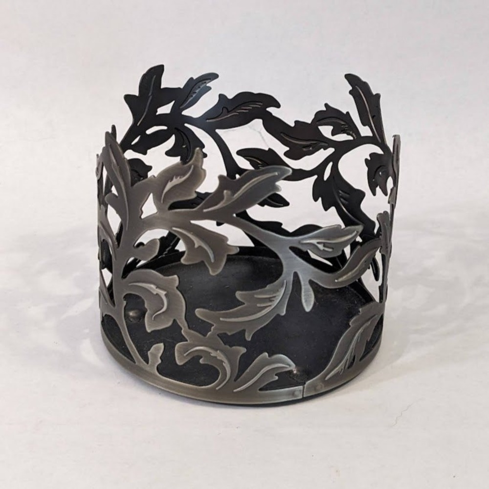 Bath & Body Works Silver Leaf Vine 3 Wick Candle Holder Sleeve Metal Pedestal